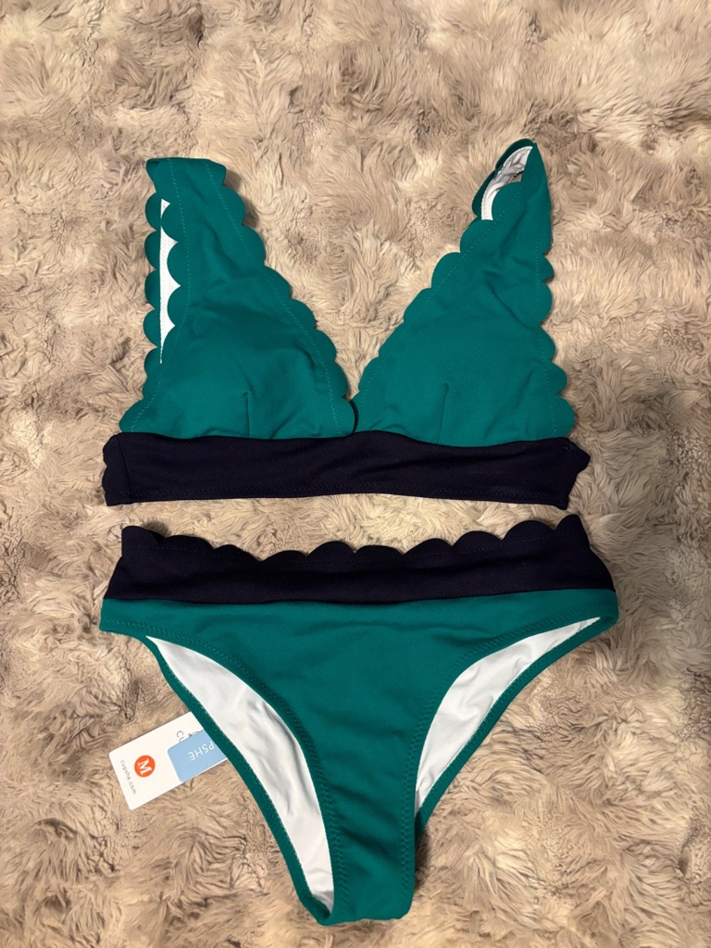 Cupshe Green and Black Scalloped Triangle Bikini